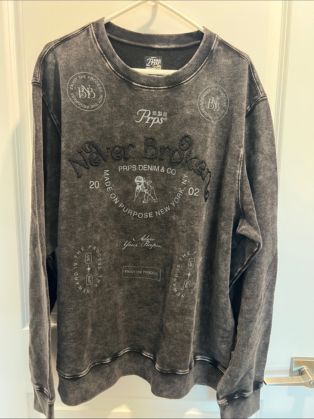 PRPS Men’s Washed Charcoal Graphic Crewneck Sweatshirt